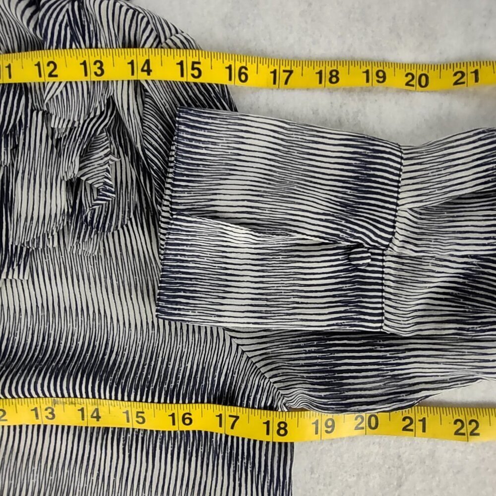 Banana Republic Ruffle Front Sheer Long Sleeve Blouse Blue White Striped Size S - Picture 7 of 11